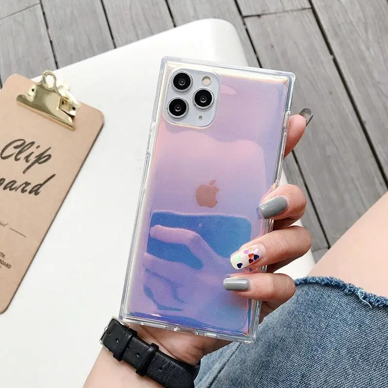 

Shiny Rainbow Laser Phone Case For iPhone 11 Pro Max 12 Mini XS Max X XR SE 2020 7 8 Plus Luxury Square Shockproof Back Cover