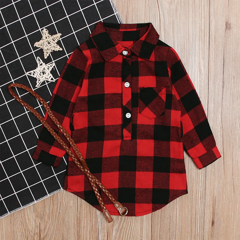 2020 Spring and Autumn New baby girl clothes long sleeve Red Plaid Dress + belt two-piece set children's For 12Months-5Yrs | Детская