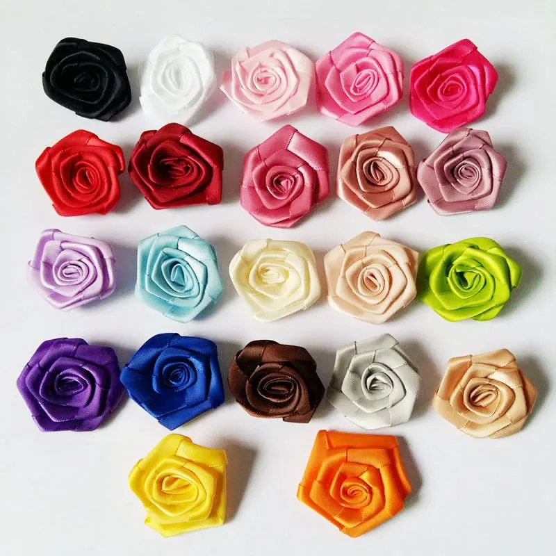 

10pcs/lot 45mm polyester rolled rose flower girl's and women accessories rosettes for craft accessories scrapbooking