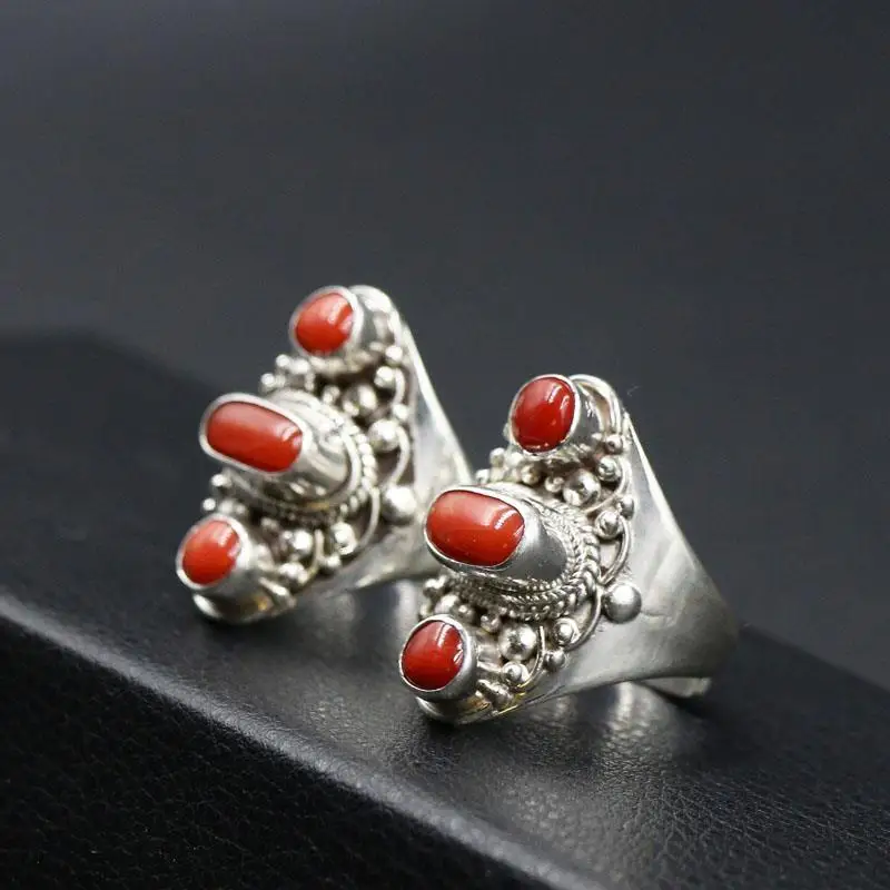 

Новинка, серебряное кольцо ручной работы в этническом стиле, инкрустированное драгоценным камнем, открытое мужское и женское кольцо, креат...