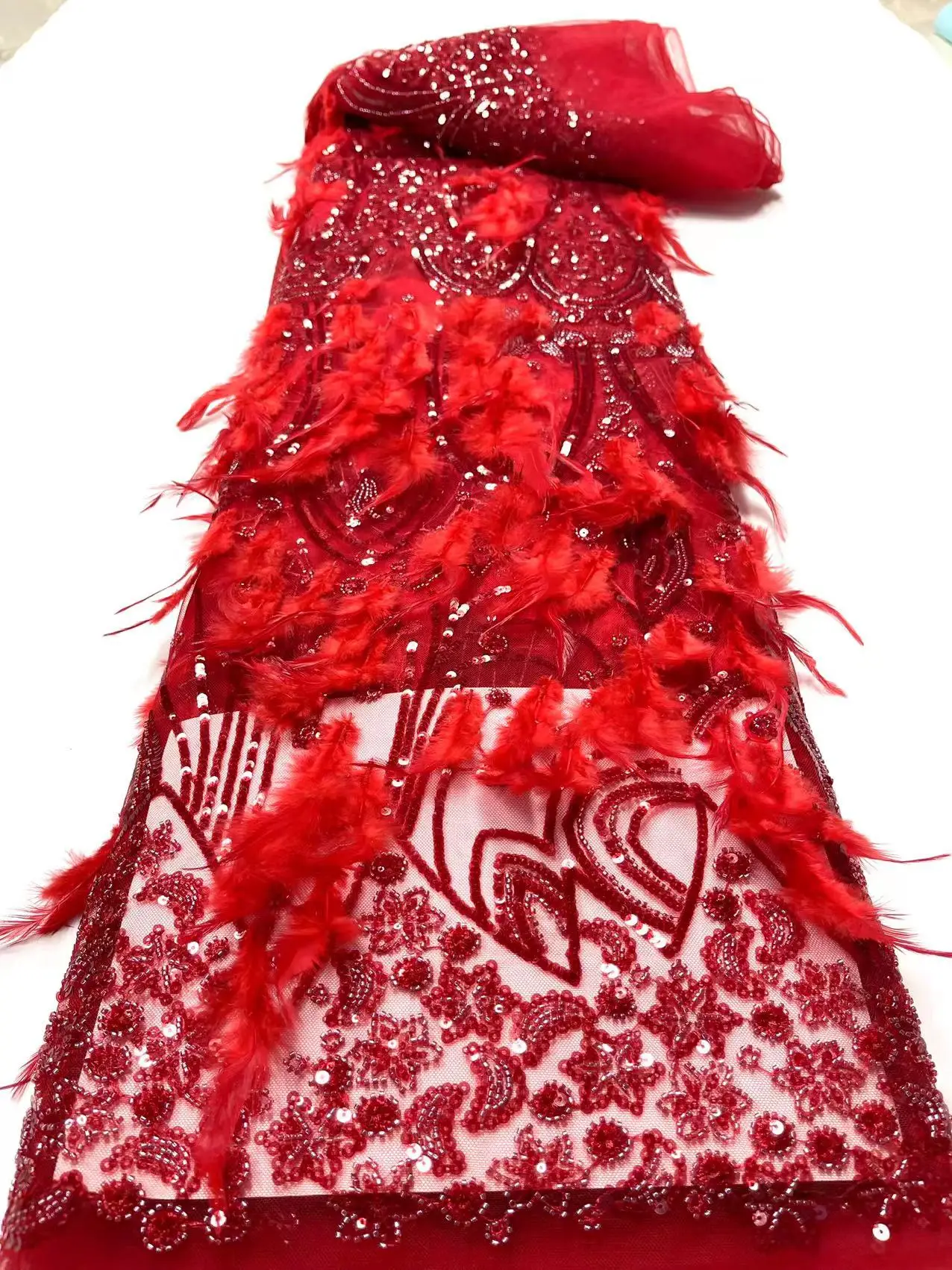 

Fashion perfect quality feather style sequins embroidery gauze fabrics party dress DIY tulle laces for sewing clothes fabrics