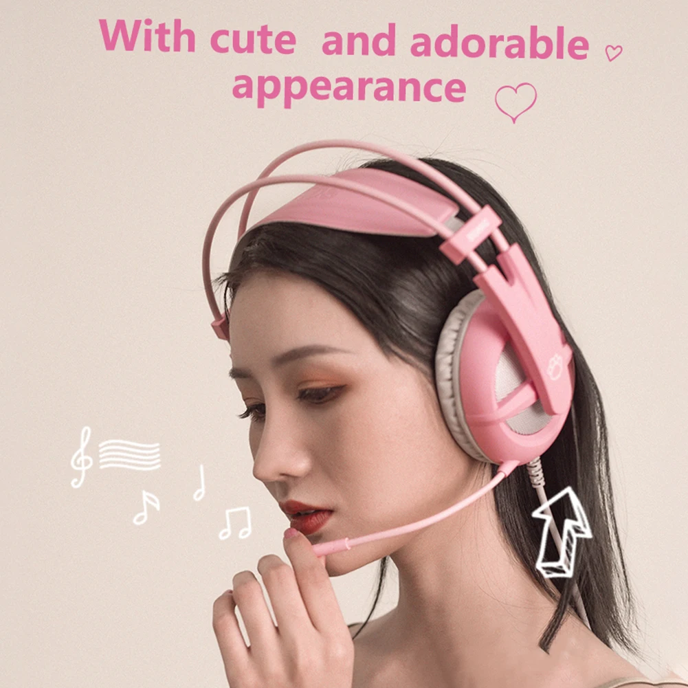 For PC With Microphone USB Wired Lightweight Cute Deep Bass Laptop 7.1 Surround Sound Ergonomic Gaming Headphone Noise Reduction