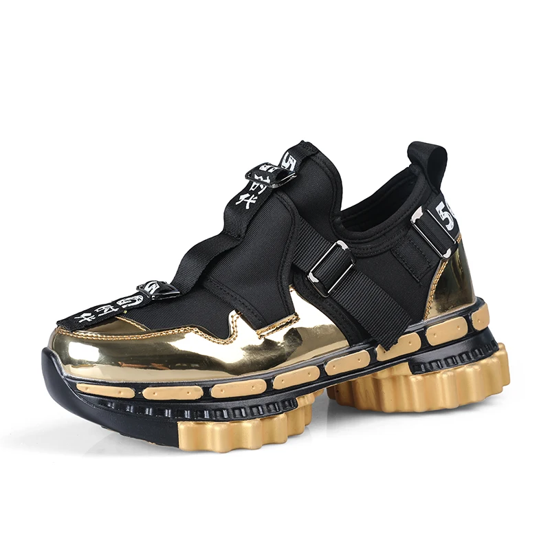 Мужская уличная спортивная обувь повседневная на толстой подошве золотого цвета
