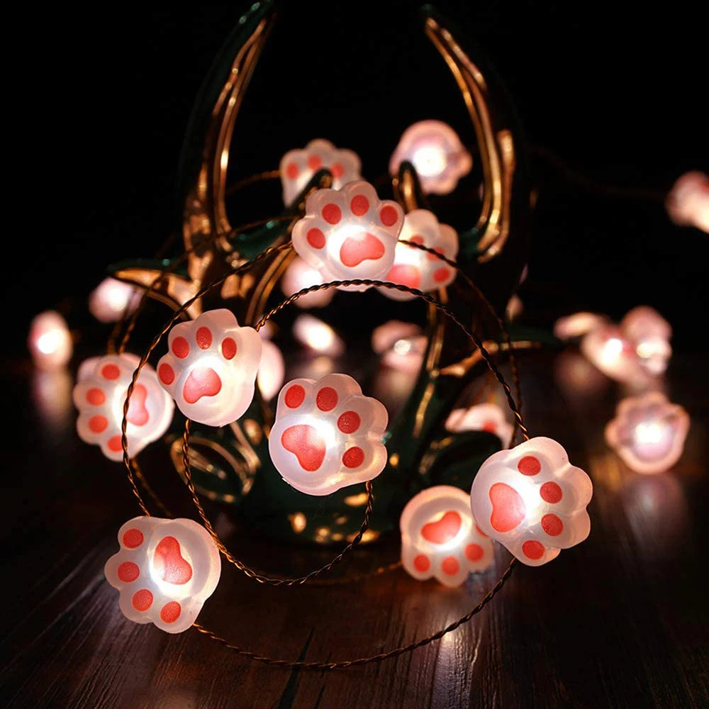 

PheiLa LED Cat Paw String Lights Fairy 3M 20LED String Light Powered by Battery Outdoor Indoor Courtyard Living Room Decoration
