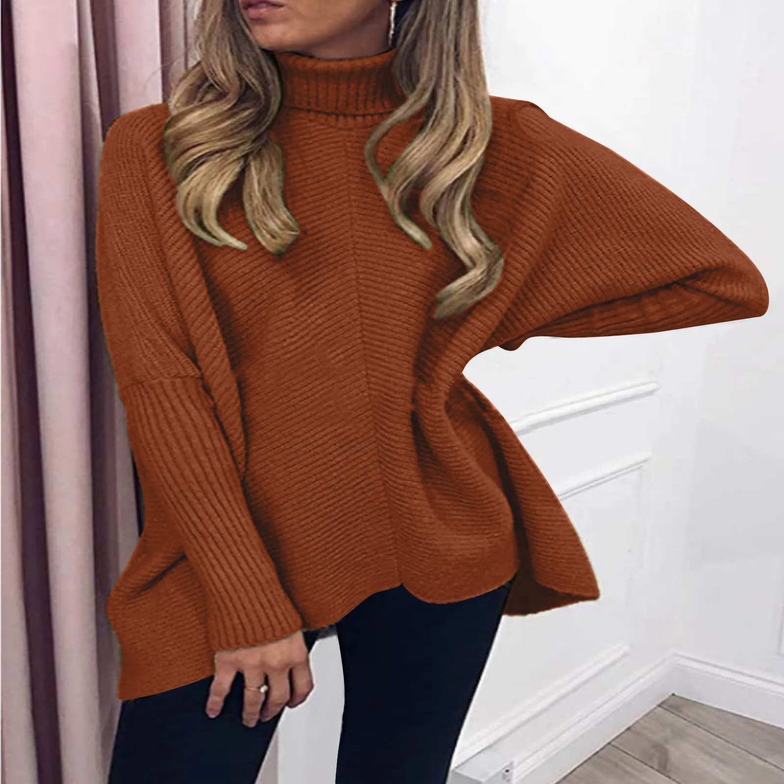 

Fashion Women Casual O-neck Turtleneck Solid Color Long Sleeve Pullover Sweater Beautiful Prints Christmas Sweatshirt Maglione