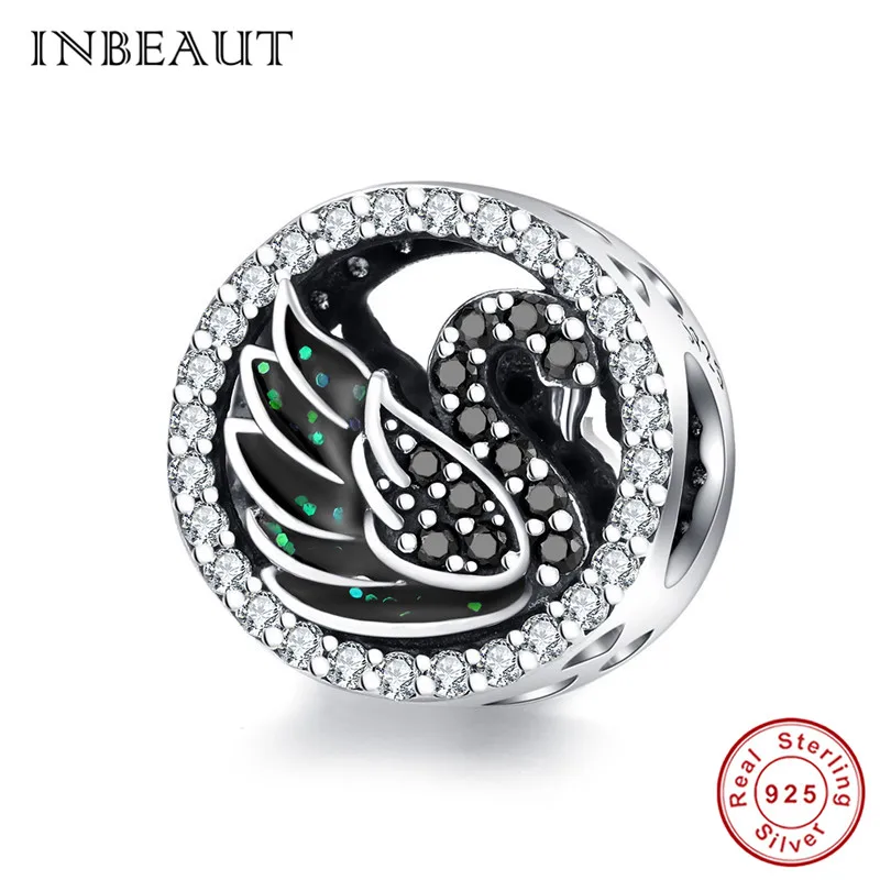 INBEAUT,, подлинный 925 пробы, серебряный, лебедь, дракон, кошка, лапа, собака, талисманы, Подходит для Пандора, браслет, животное, бусины, европейские ювелирные изделия - Окраска металла: sc1342-2