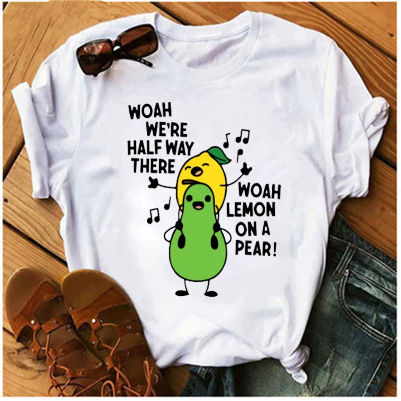 

Lemon In A Pear Fruit Sing Graphic Tee Women's Short Sleeve Round Neck Summer Cotton T-Shirt Top Women