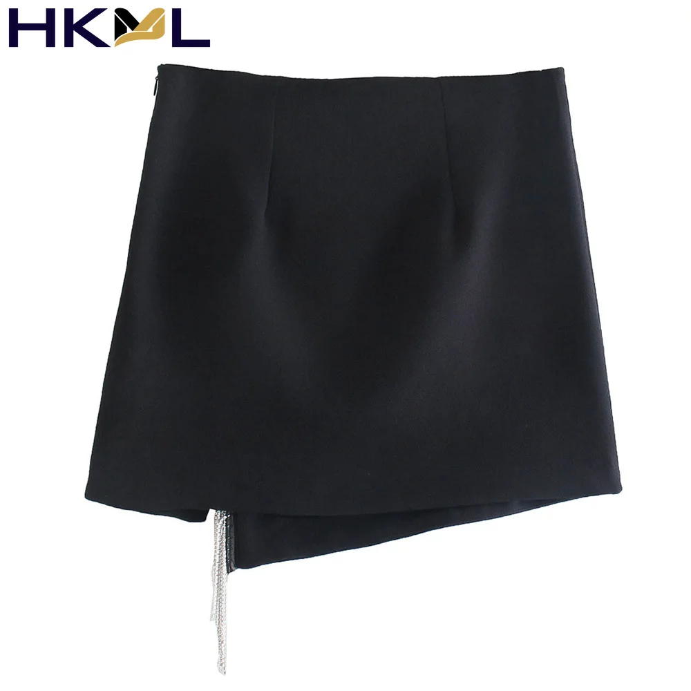 

Винтажная Женская юбка с высокой талией и боковой молнией, женская модная мини-юбка с украшенной бисером бахромой