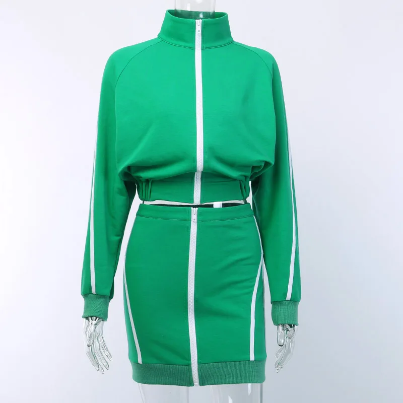 Уличная полосатая спортивный костюм на молнии Женский из двух предметов осенний