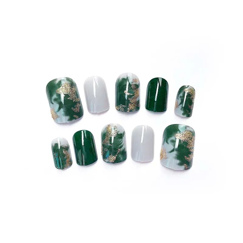 Набор из 24 искусственных ногтей зеленые цветущие накладные ногти для женщин