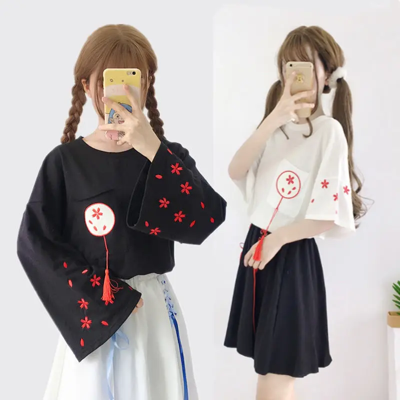 

2020 Summer casual Women T-shirts Streetwear Tshirt Korean Style Tops Harajuku Long/ short sleeve t shirt Women Tops Wholesale