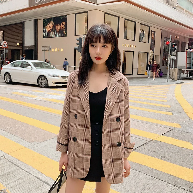 

2021 spring and autumn new Korean style suit women's plaid waist and thin temperament jacket