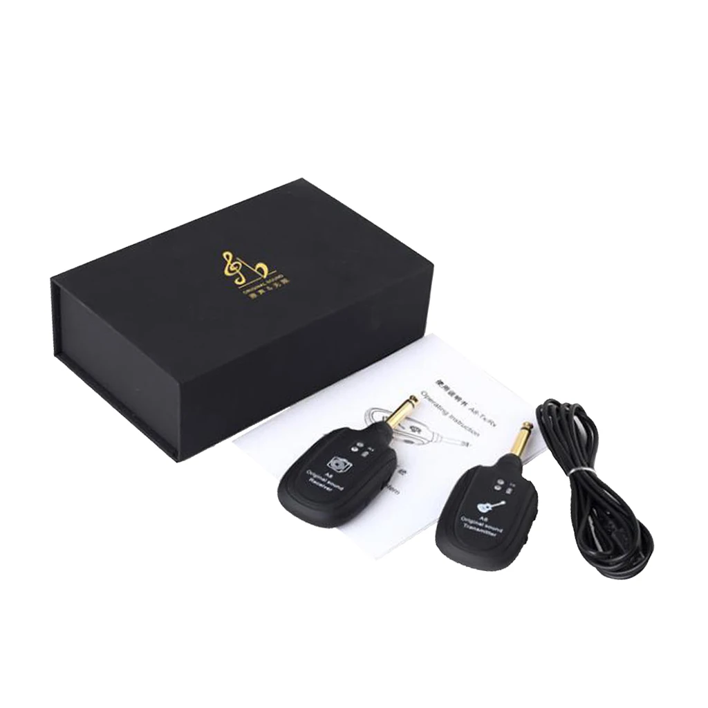 

Wireless Guitar System, UHF Transmitter & Receiver Kit Rechargeable, 4ms Latency Max.50M for Electric Musical Instruments