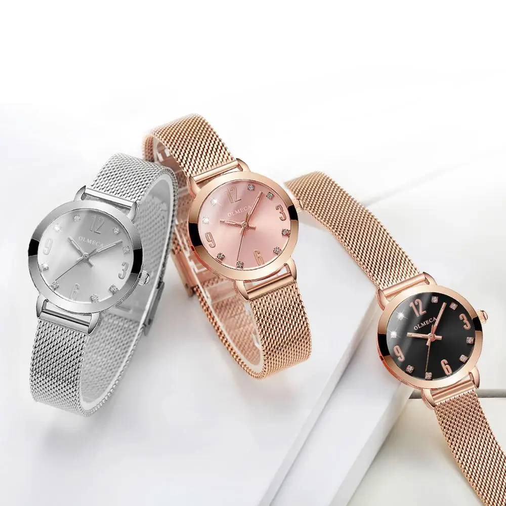 Женские наручные часы OLMECA модные кварцевые женские с сетчатым ремешком