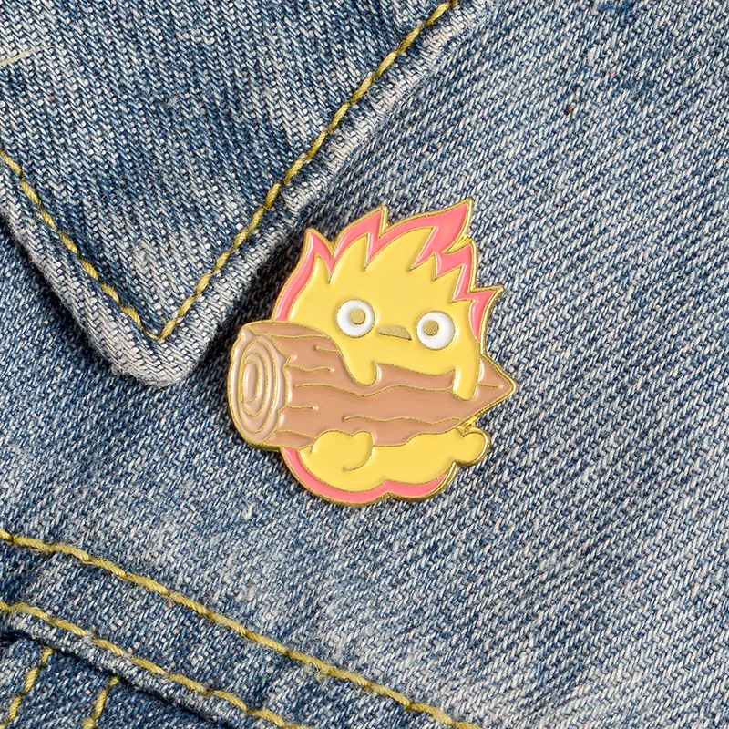 Japanese Anime Brooches Fire Elf Calcifer Enamel Pin Custom Badge for Bag Lapel Buckle Howl Jewelry Gift kid | Дом и сад