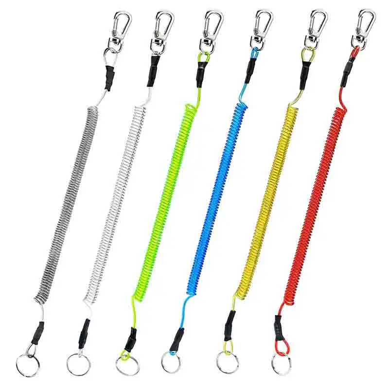 

New Spiral Stretch Keychain Elastic Spring Rope Key Ring Metal Carabiner For Outdoor Anti-lost Phone Spring Key Cord Clasp Hook