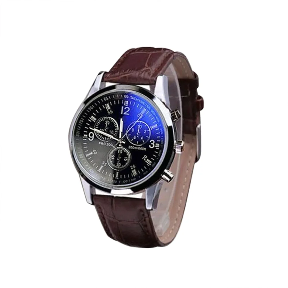 

Hot Sale Faux Leather Men's Blue Ray Glass Quartz Analog Watches 19QC