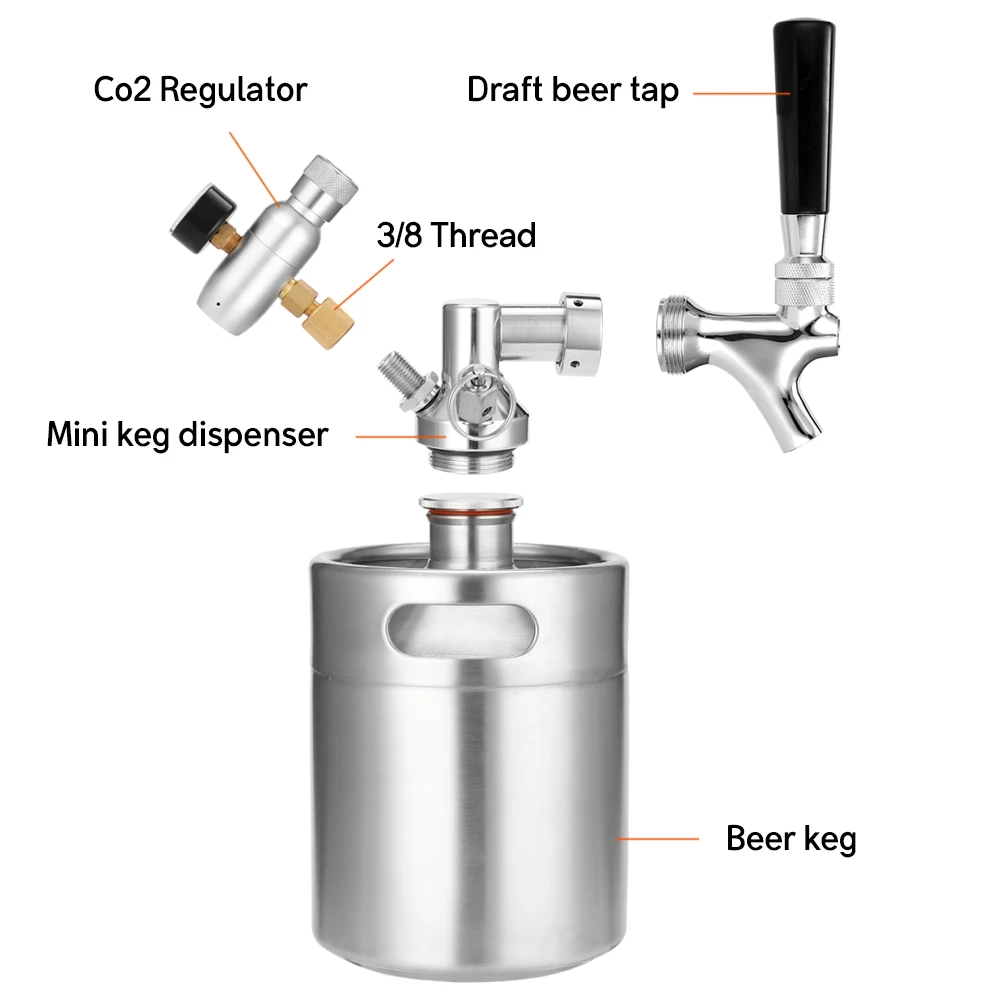 2L Beer Keg with Tap Pressurized Mini Stainless Steel Dispenser Home Brewing Craft Growler System | Дом и сад