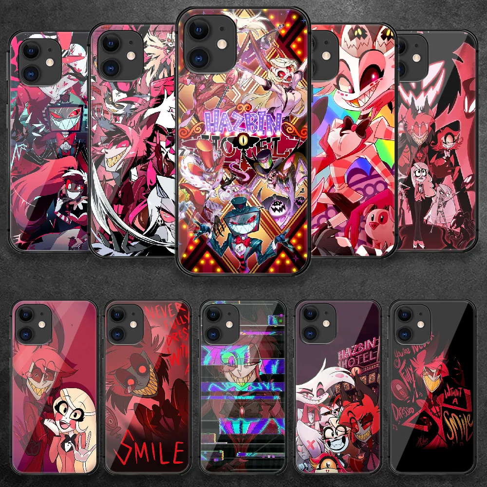 

Hazbins-Hotels Cartoon Tempered Glass Phone Case Cover For IPhone 5 5S 6 6S 7 Plus X Xs Xr Se 2020 11 12 Pro Max Mini Black Etui