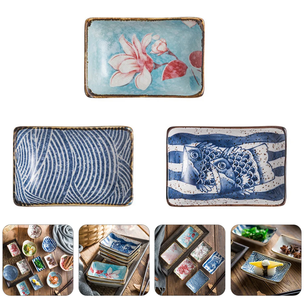 

3 шт. домашние квадратные блюда, миска для приправ, блюдо для соуса (случайный тип)