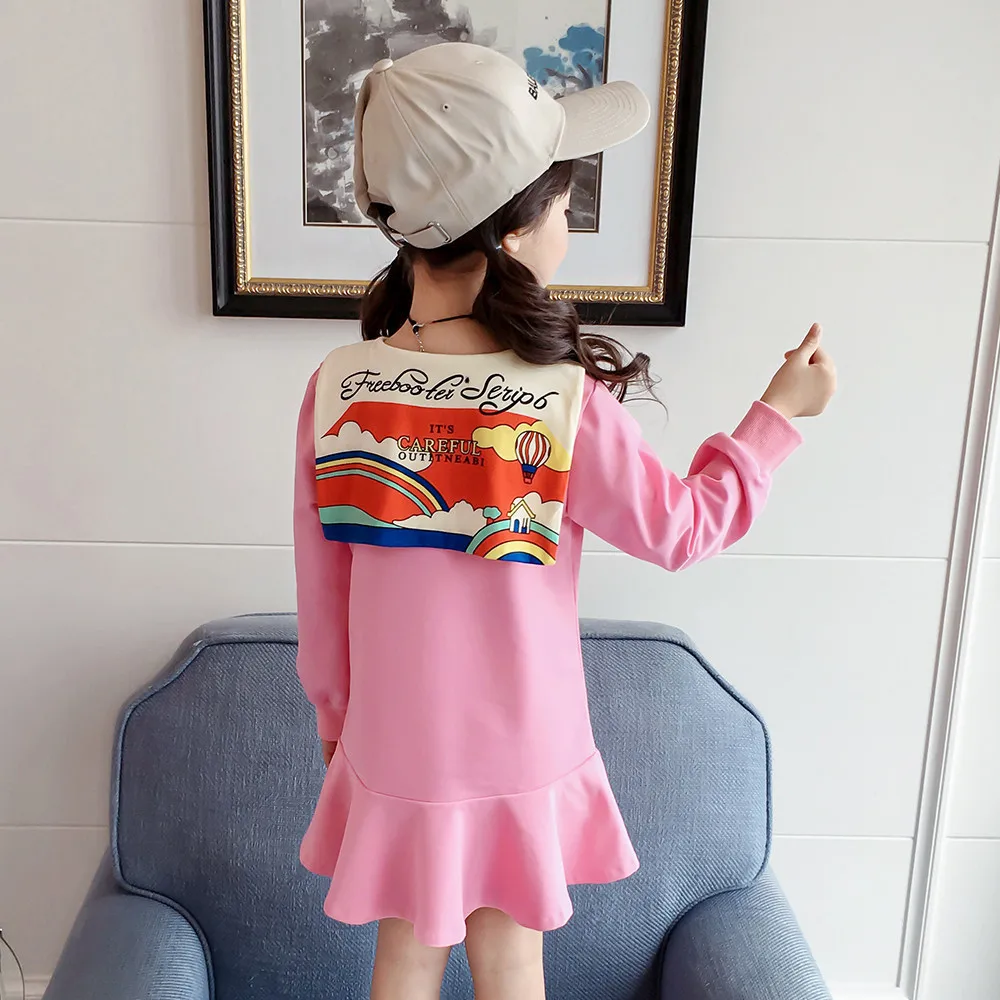 Повседневные модные однотонные платья рыбий хвост для девочек с длинным рукавом