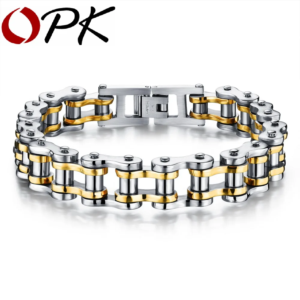 

OPK Biker 316L Stainless Steel Mens Bracelet Fashion Sports Jewelry Bike Bicycle Chain Link Bracelet Casual Jewellery GS781