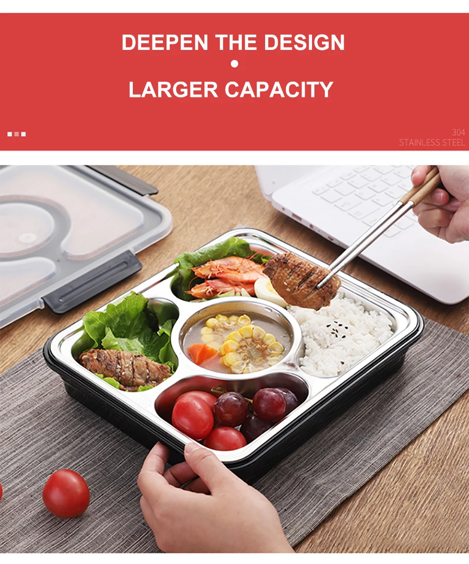 Baispo Leakproof Lunch Box Thermal Bento Box with Tableware Food Container with Compartments For Students Office Worker