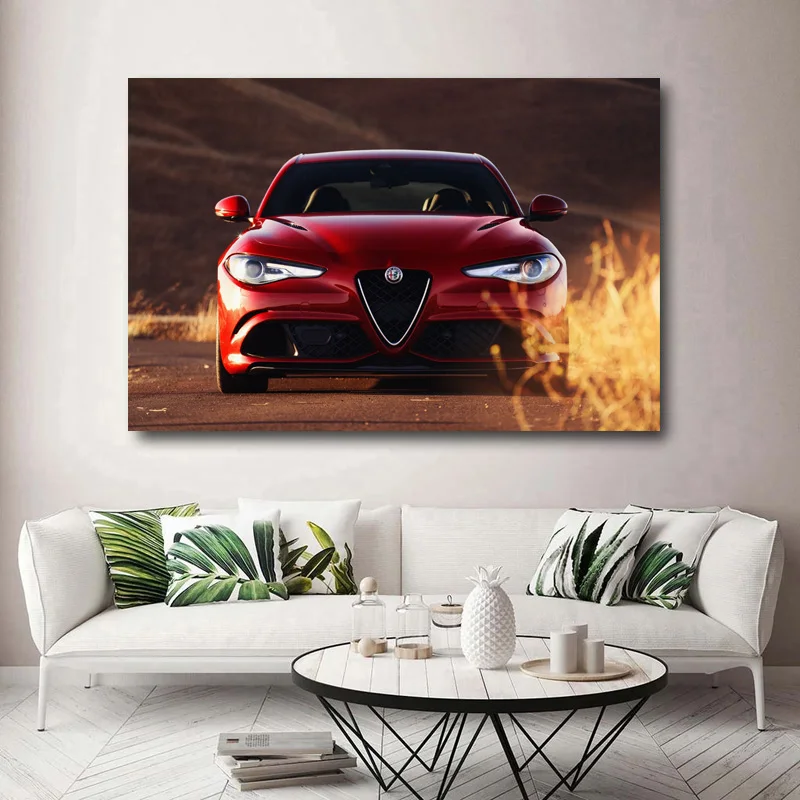 Суперкар постеры Alfa Romeo Giulia Quadrifoglio красный автомобиль обои печать картины стены