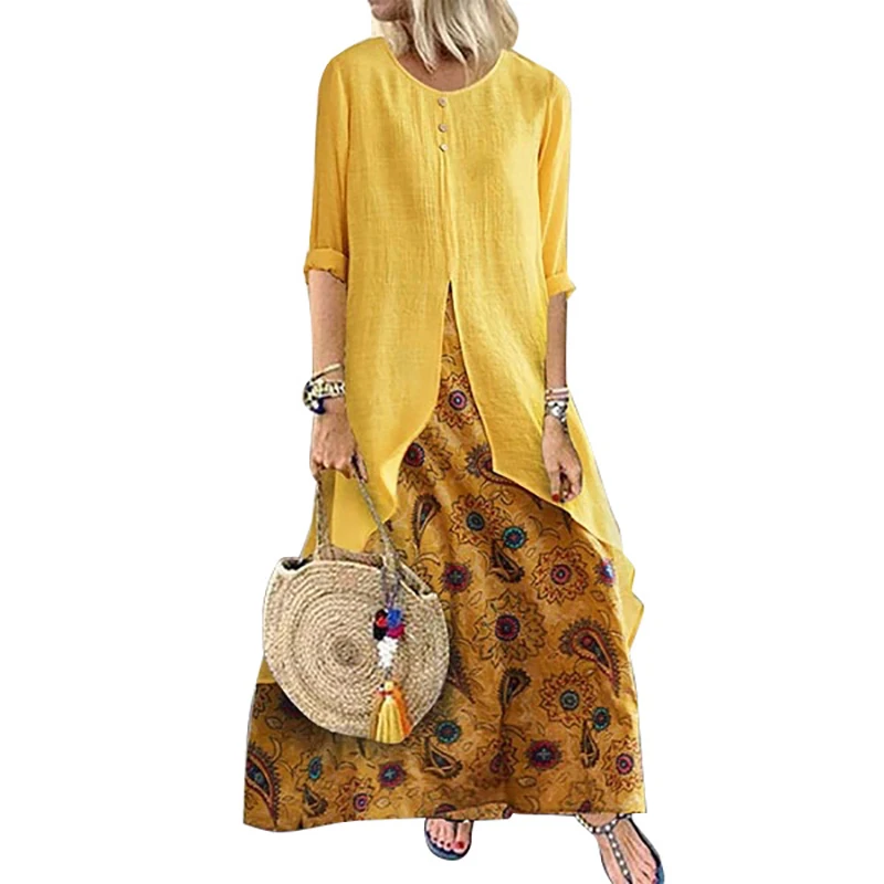 Богемное длинное льняное женское платье винтажное модное свободное осеннее