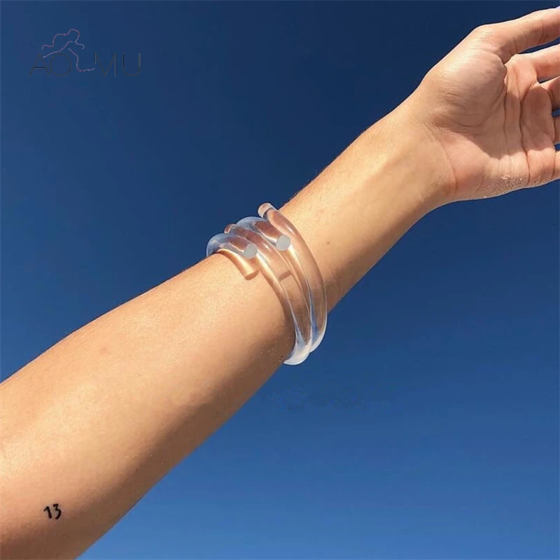 Женские корейские браслеты AOMU из прозрачной смолы и акрила вечерние шие широкие