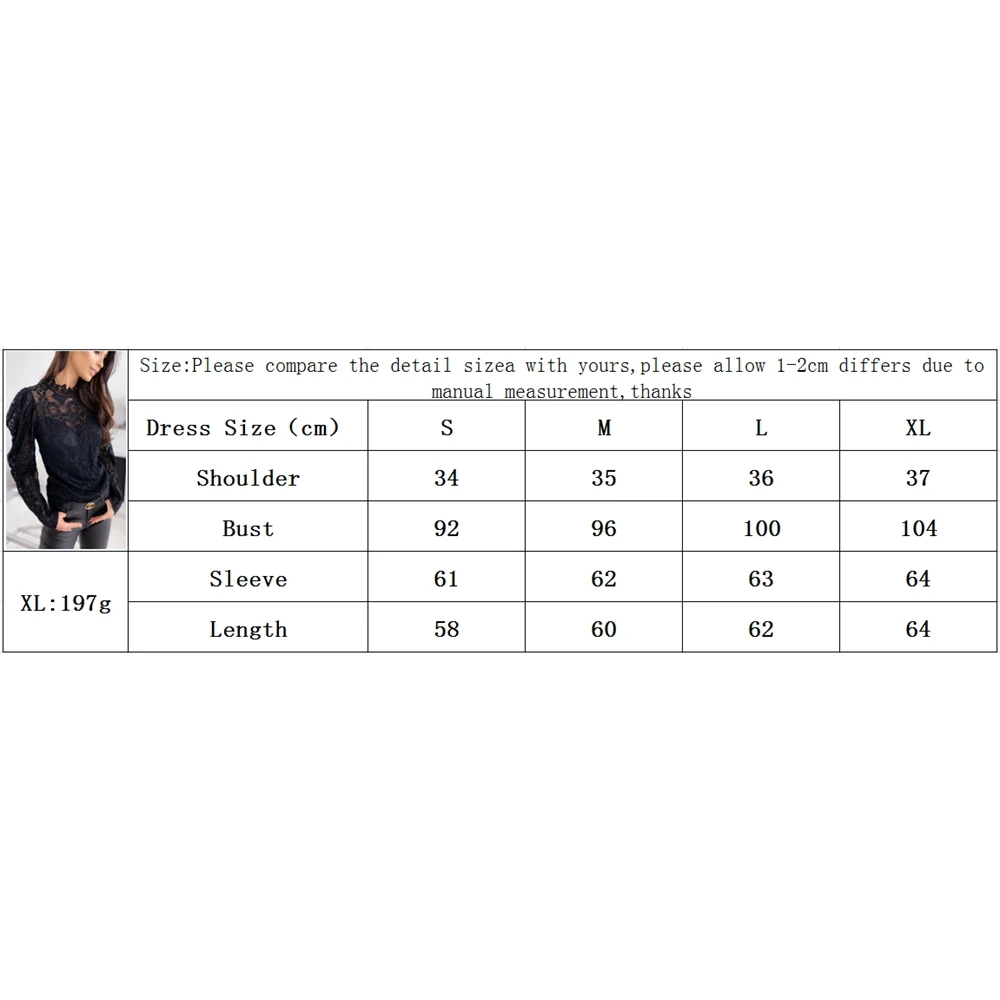 

Sexy Women Casual Full Lace See-through Puff Long Sleeve Crop Hollow Floral Turtleneck Pullover Shirt Blouse Top