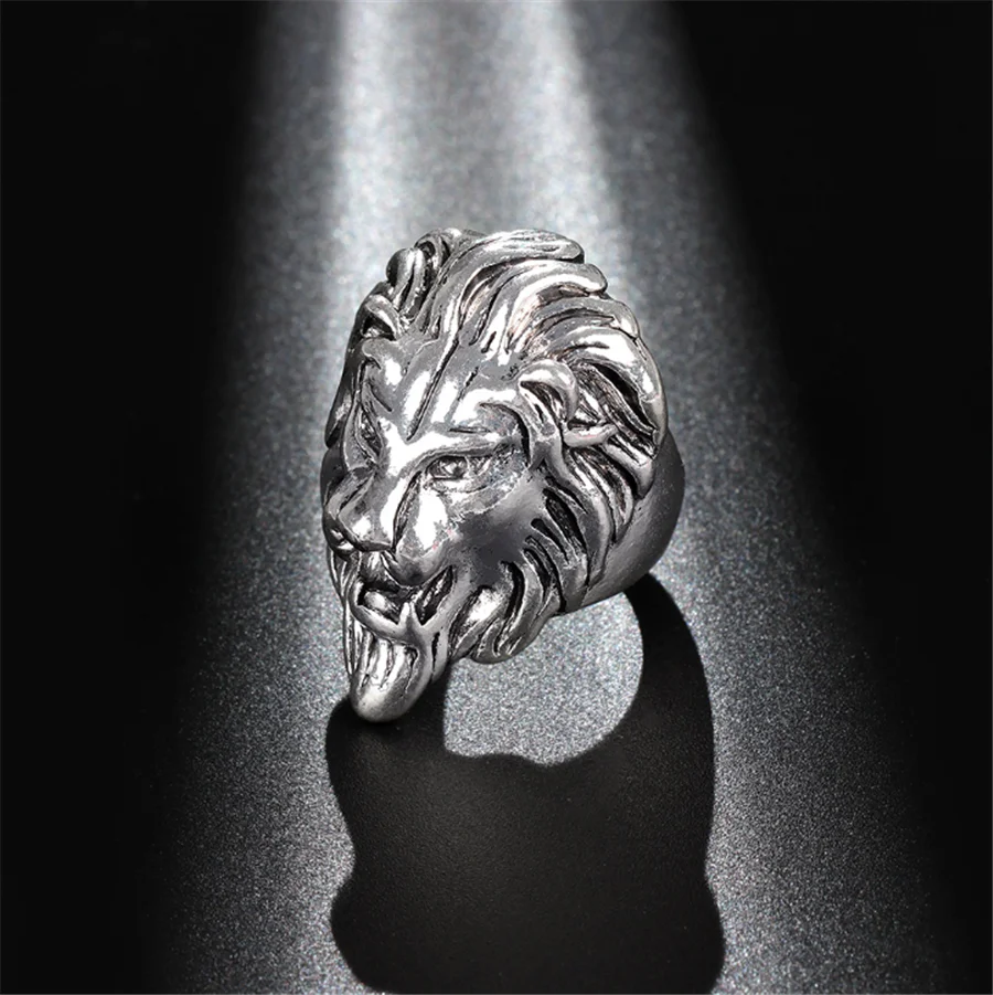 

2020 Punk Big Lion Head Rings Jewelry For Women Tibetan Silver Rings Unique Retro cool Men Ring Accessories New