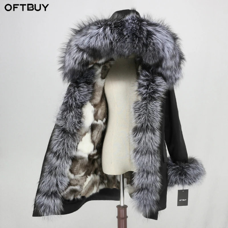 Женская парка OFTBUY длинная Водонепроницаемая с натуральным лисьим мехом со