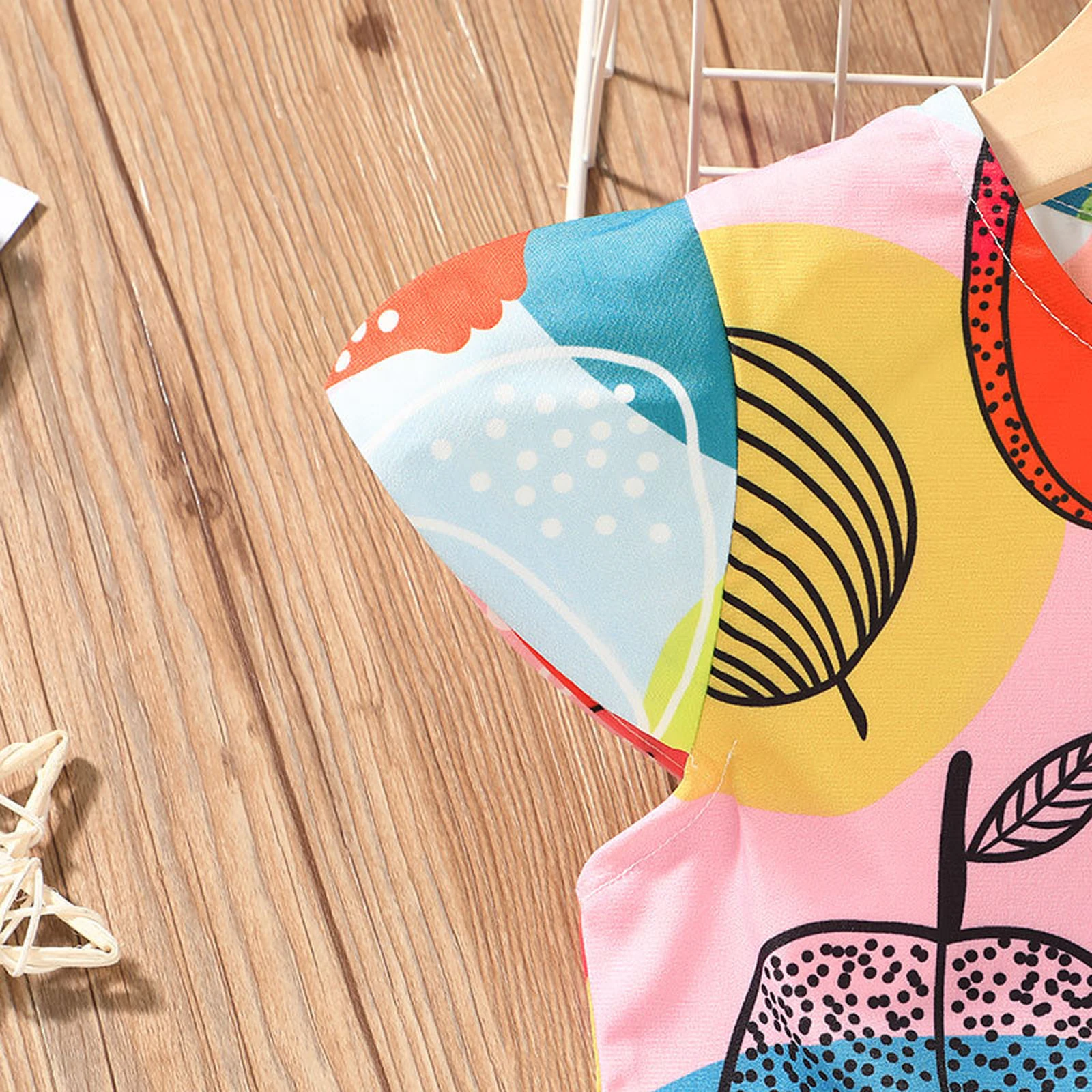 

Summer Kids Girls Dress Multicolor Fruit Print Short Sleeves A-Line Dresses Clothes