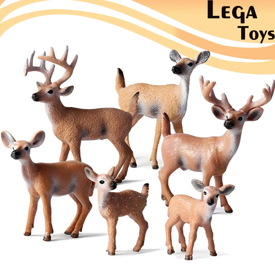 

6pcs Realistic Animal White-Tailed Deer Family Simulation Figurines,Woodland Creature Fawn Toy Home Party Decoration Cake Toppe