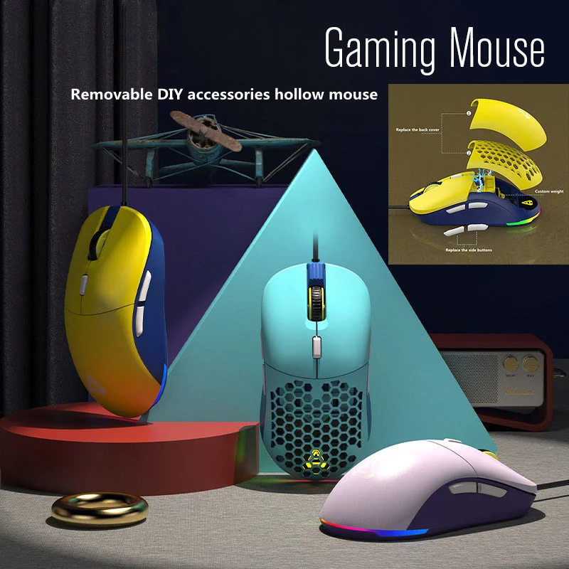 

Новая Проводная игровая мышь RGB с динамическим освещением, съемные аксессуары «сделай сам», полые мыши, восемь кнопок, шесть скоростей DPI, ре...