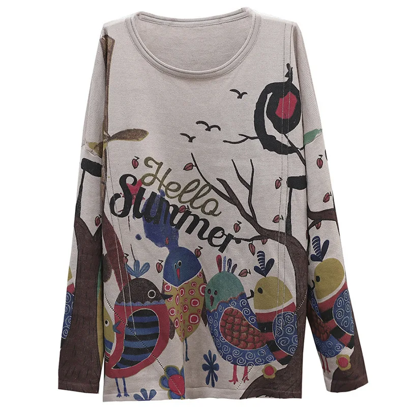 

2021 British Fashion Ladies Printed Sweater Women Casual Knitted Streetwear Jumpers Vintage Loose Pullovers Tops Swetry Damskie