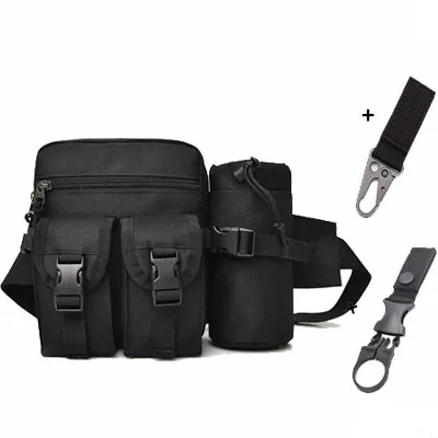 black and 2 hook Наружная нейлоновая Военная тактическая поясная сумка, сумка для бутылки, поясная сумка, сумка для путешествий, сумка для пешего туризма, кемпинга, водонепроницаемая - Цвет: black and 2 hook