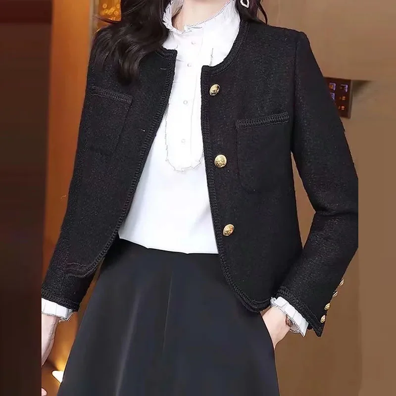 

MIUXIMAO 2021 New Autumn Women's Clothing O-Neck Long Sleeve Slim Nizi Coat Fashion Elegant Office Style