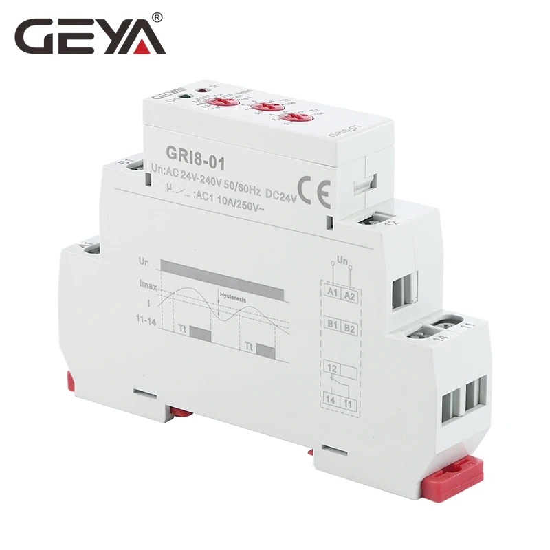 GEYA GRI8-01 реле контроля тока Диапазон тока 0.5A-16A AC24-240V или DC24V токочувствительное реле