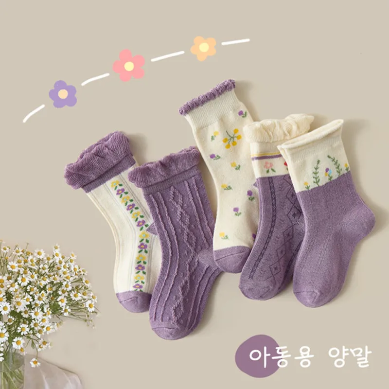 Милые носки для девочек с цветочным рисунком средней длины