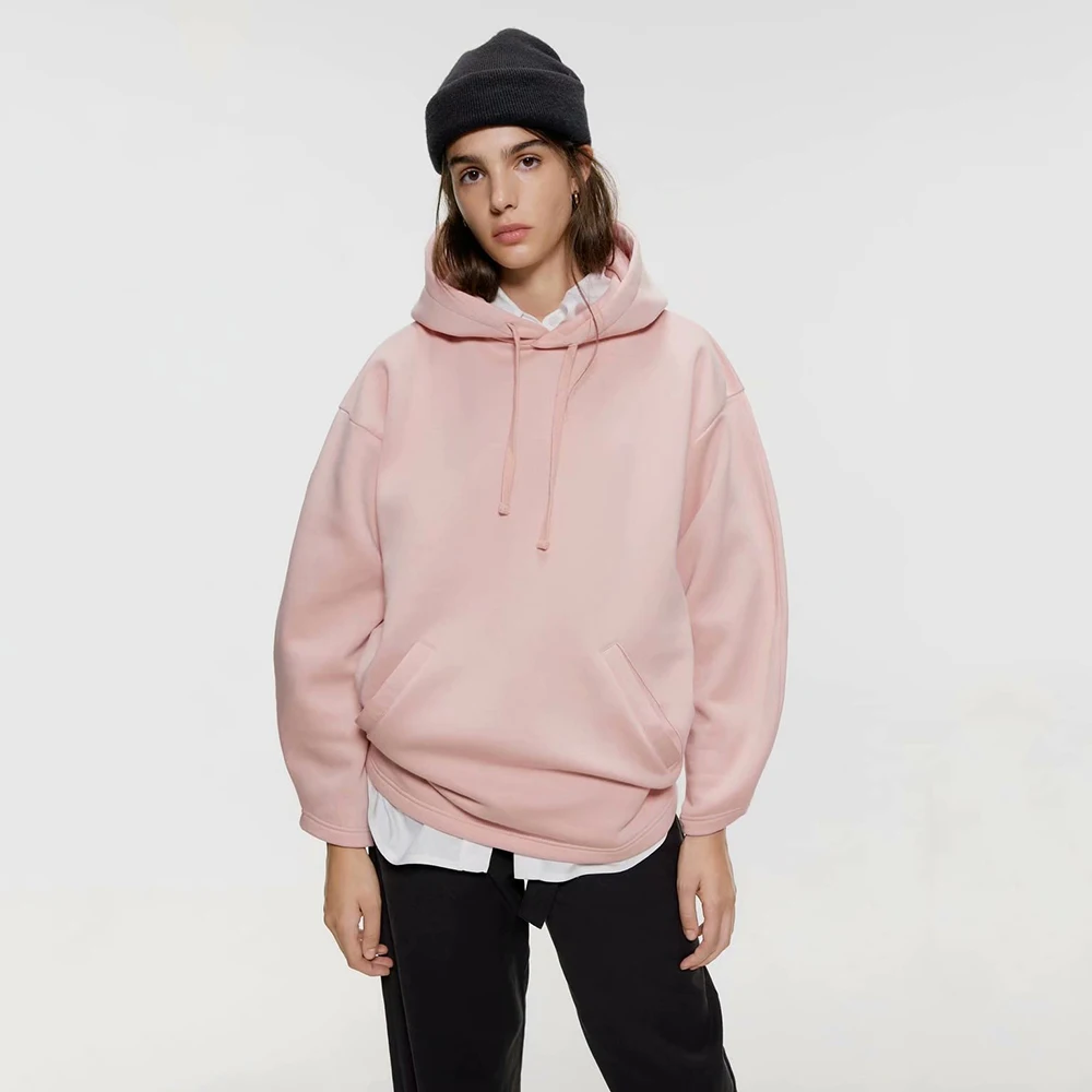 Женская толстовка с капюшоном однотонная свободная длинным рукавом