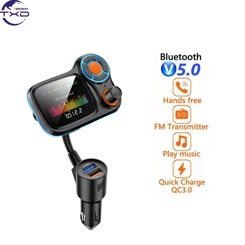 

FM Transmitter, 5.0 FM Radio With LED Display, Car Fast Charging, Dual USB QC3.0 Charger, Support Apple Samsung Fast Charging