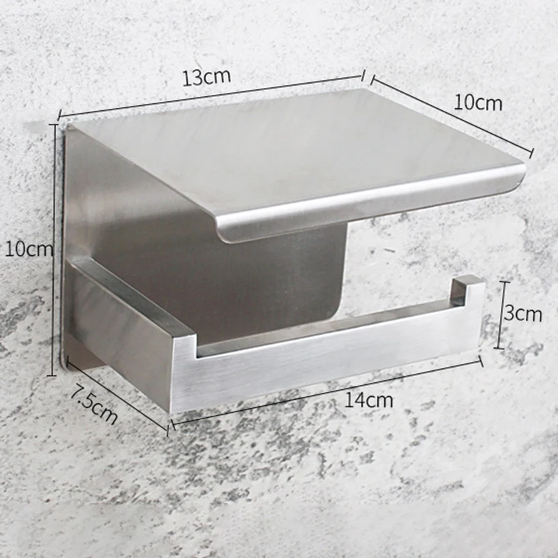 

Toilet Paper Holder Shelf,Self Adhesive Bathroom Accessories Tissue Roll Holder with Mobile Phone Storage Rack-Stainless Steel