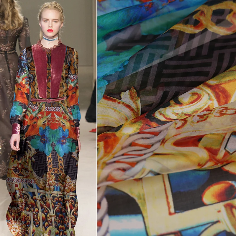 Новинка весна-лето 18 женское шифоновое платье из 100% шелка с принтом в полоску