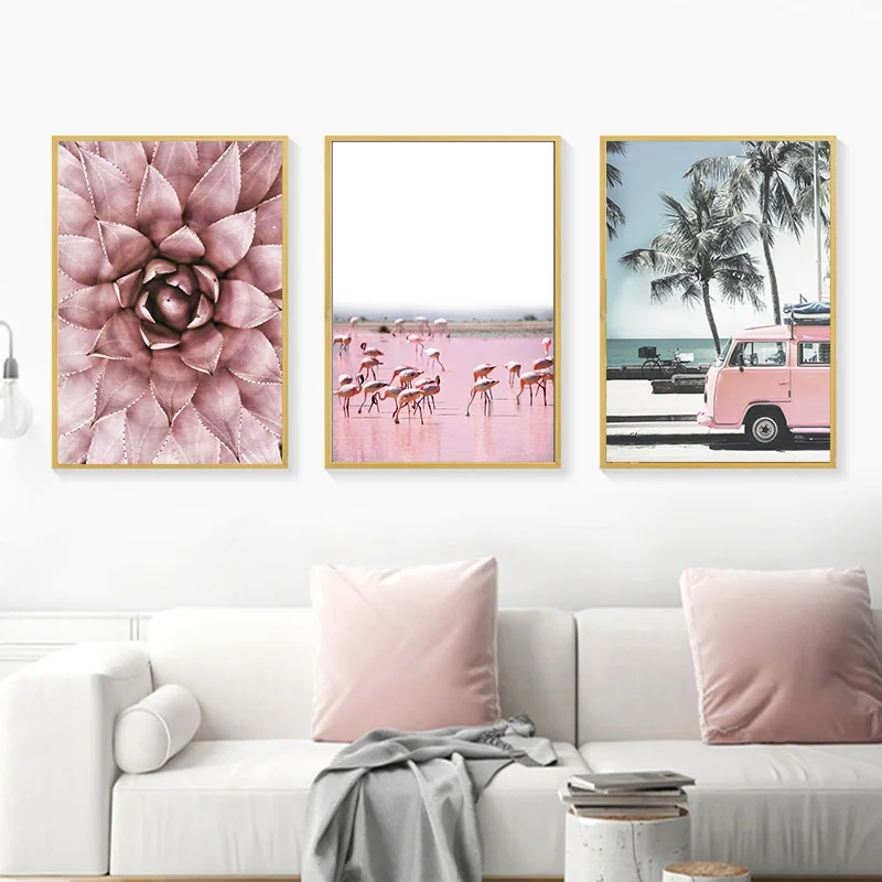 Постер в скандинавском стиле с изображением цветка розового автобуса