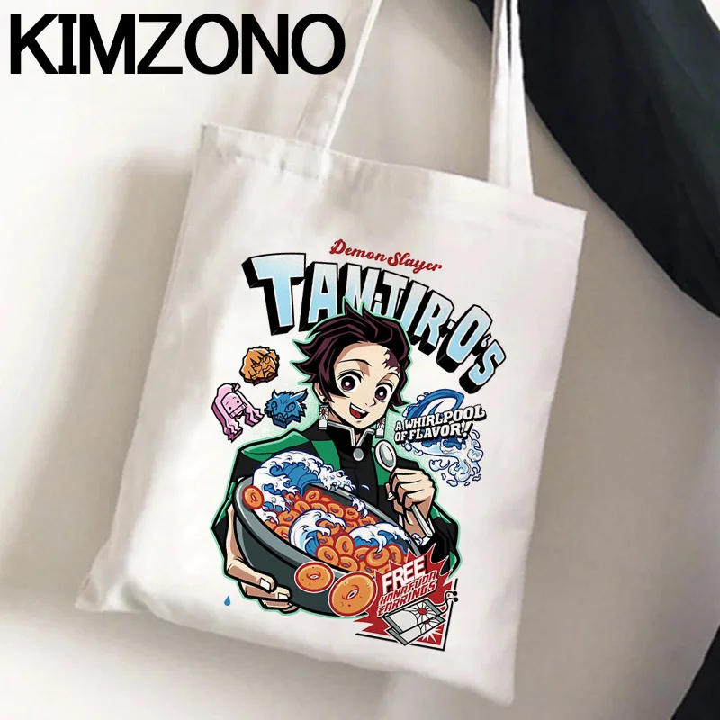 

Demon Slayer Kimetsu No Yaiba shopping bag bolsa grocery bolsas de tela cotton bolso canvas bag string woven foldable sac toile