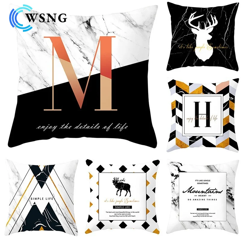 

Black Geometric Polyester Decorative Pillowcase Striped Geometric Pillowcase Living Room Sofa Decorative Cushion Cover