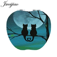 jweijiao two cats at moon tail crossing into heart shape beauty health makeup vanity hand mirror for lovers day best gift ns317