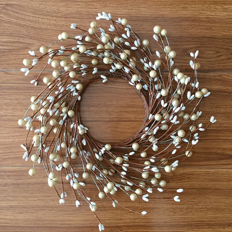 Искусственный первобытный белый жемчужный ягодный Пип венок Рождественская